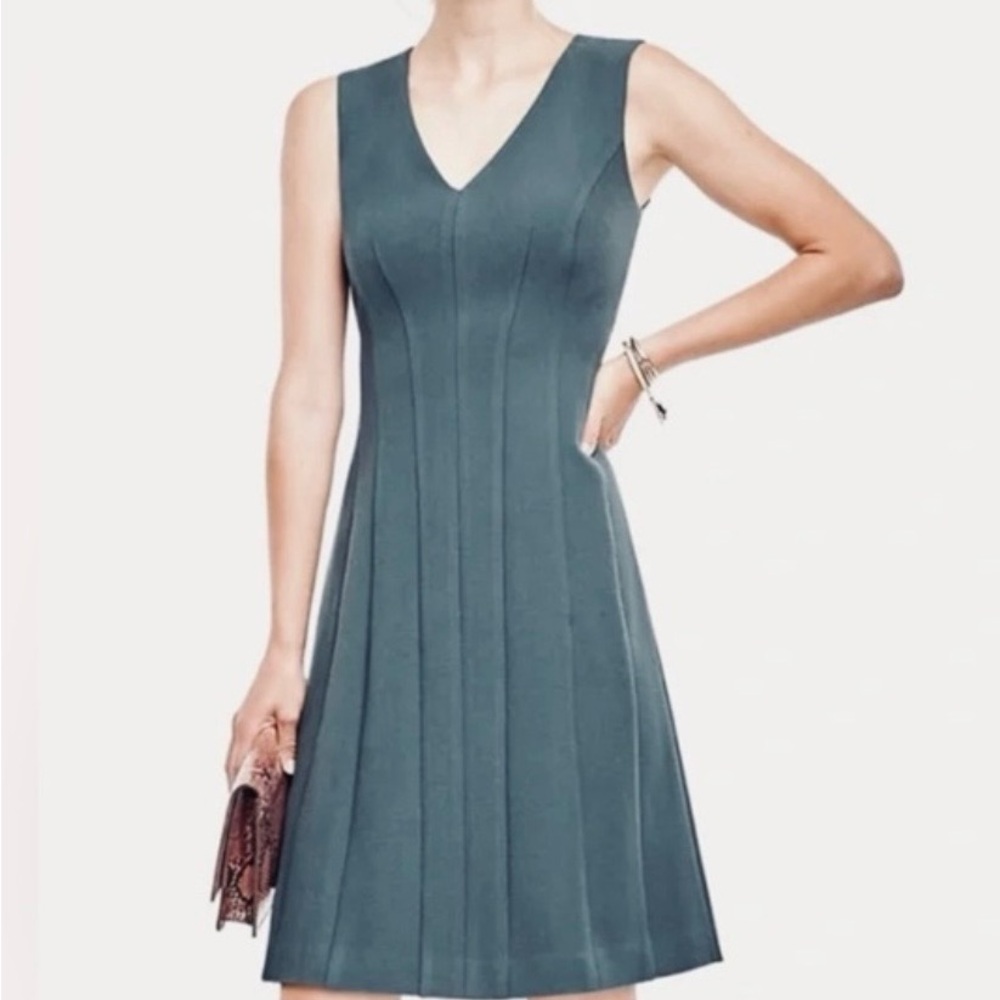 Sleeveless Ann Taylor V-Neck A-Line Dress in Slate Blue